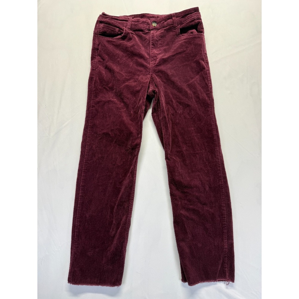 H&M Divided Corduroy Ankle Pants Women 10 Burgundy Mid Rise Straight Leg Raw Hem